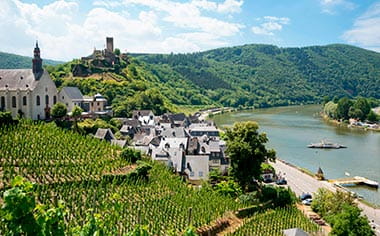 The riverside town of Beilstein with Metternich Castle in view, Germany